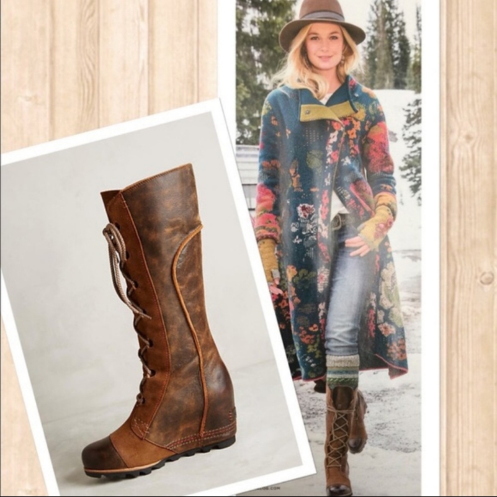 Sorel Cate the Great Wedge tall boots distressed